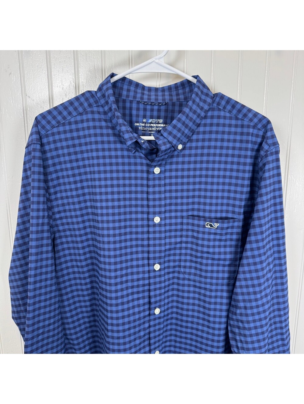 Vineyard Vines OTG On-The-Go Performance Blue Checkered Button-Down Shirt Large